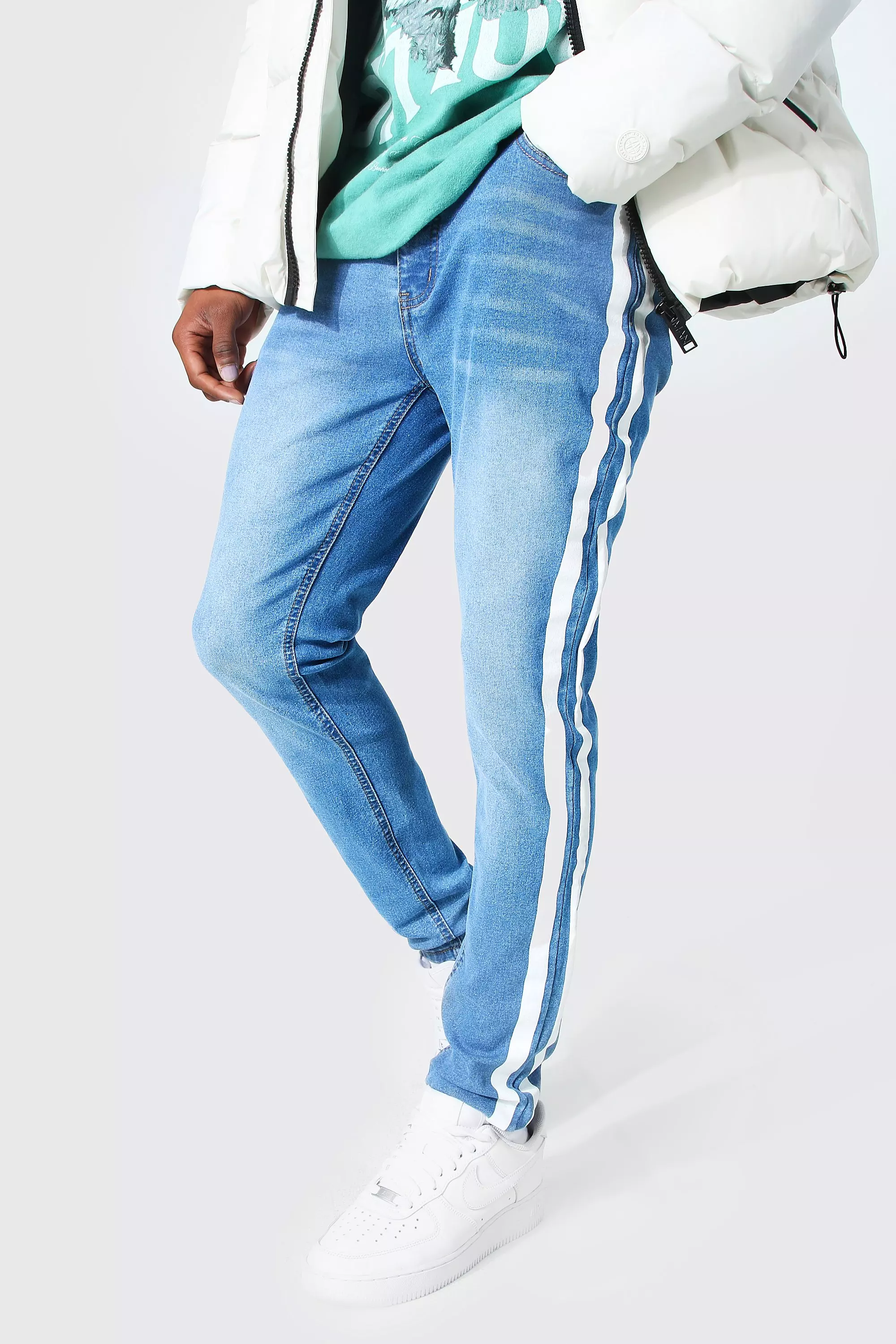 Men side stripe clearance jeans